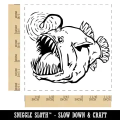 Creepy Scary Angler Fish Self-Inking Rubber Stamp Ink Stamper Red