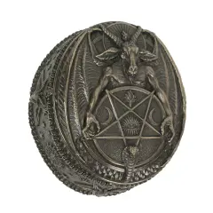 Baphomet With Inverted Pentagram Bronze Finished Round Trinket Box