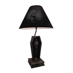 Dark Dawning Vampire in the Coffin Black Table Lamp and Fabric Shade