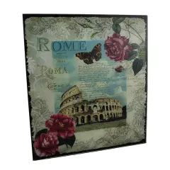 Decorative Rome Colosseum Floral Glass Wall Hanging