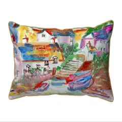 Betsy Drake Boats At Steps Extra Large 20 X 24 Indoor / Outdoor Pillow