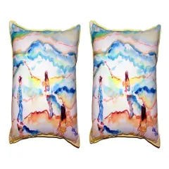 Pair Of Betsy Drake Playing at the Beach Large Indoor/Outdoor Pillows 16 X 20