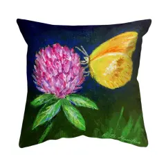 Betsy Drake Sulphur Butterfly & Clover Large Noncorded Pillow 18x18 Multicolor