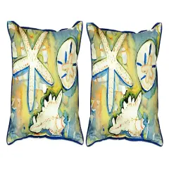 Pair of Betsy Drake Beach Treasures Large Indoor/Outdoor Pillows 16x20