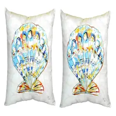 Pair of Betsy Drake Teal Scallop No Cord Pillows 18 Inch X 18 Inch