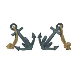 Set of 2 Cast Iron Ship Anchor Bookends Nautical Home Decor Sculptures