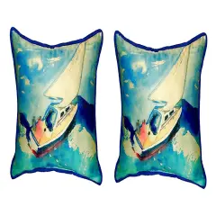 Pair of Betsy Drake Sailboat Small Outdoor/Indoor Pillows 11 Inch X 14 Inch