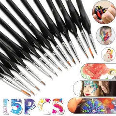 15Pcs Miniature Fine Paint Brush Set for Acrylic Model Craft Watercolor Painting