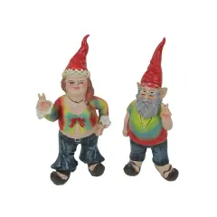 Gnancy and Gnarley Pair of Hippie Garden Gnome Statues 8.25 Inches High