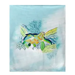 Betsy Drake Smiling Sea Turtle Fleece Throw Multicolor