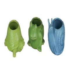 Set of 3 Garden Critters Turtle Frog and Snail Dolomite Ceramic Mini Planters