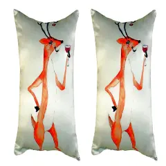 Pair of Betsy Drake Deer Party No Cord Pillows 16 Inch X 20 Inch