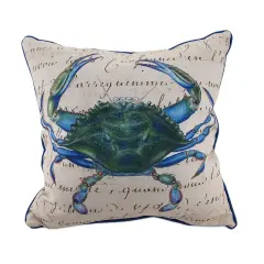 Betsy Drake Male Blue Crab Indoor/Outdoor Decorative Throw Pillow 18in.