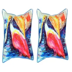 Pair of Betsy Drake Spoonbill Large Indoor/Outdoor Pillows 16 Inch x 20 Inch