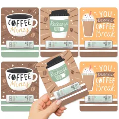 Big Dot of Happiness But First, Coffee - DIY Assorted Cafe Themed Party Cash Holder Gift - Funny Money Cards - Set of 6