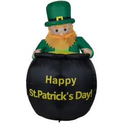 Northlight LED Lighted Inflatable Leprechaun with Pot of Gold St. Patrick's Day Outdoor Decoration - 4' Black