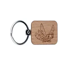 Cartoon Dragonfly Flying Bug Insect Engraved Wood Rectangle Keychain Tag Charm