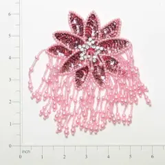 Starburst Beaded Sequin Applique w/ Fringe 6" x 4" Mauve