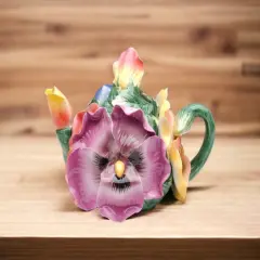 Ceramic Pansy Flower Teapot, Gift for Her, Gift for Mom, Tea Party D&eacute;cor, Caf&eacute; D&eacute;cor, Spring Kitchen Decor