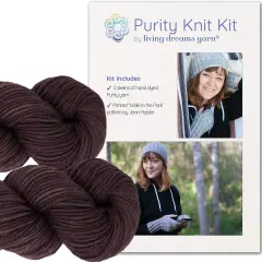 DIY Merino Hat & Gloves Knitting Kit: Organic Hand Dyed Wool Yarn + Printed Pattern. Soft, Cozy, Great for Gifts. Walk in the Park Mahogany