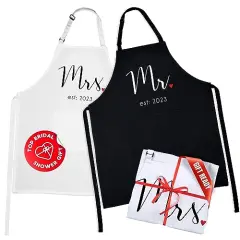 His and Her Aprons - Mr Mrs Established 2023 Couples Engagement Gift, Cute Bridal Shower Gift Anniversary Wedding Registry Items & Decoration, Housewarming Gifts For New Home Newlywed Gift
