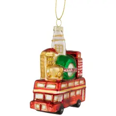Northlight Merry Christmas Double Decker Tour Bus Glass Ornament - 4.5" - Gold and Red