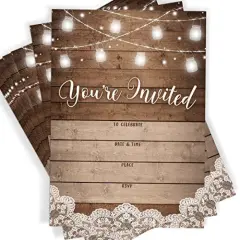 Fill-in Invitations and Envelopes, Rustic, Set of 25