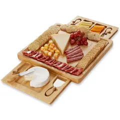 Casafield Bamboo Cheese Board Gift Set, Charcuterie Board Serving Platter with Stainless Steel Knives for Entertaining, Birthdays, Weddings