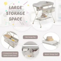Baby Diaper Changing Table with Water Basin Wheel Gray