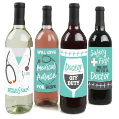 Big Dot of Happiness Medical School Grad - Doctor Graduation Party Decorations for Women and Men - Wine Bottle Label Stickers - Set of 4
