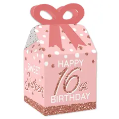Big Dot of Happiness 16th Pink Rose Gold Birthday - Square Favor Gift Boxes - Happy Birthday Party Bow Boxes - Set of 12