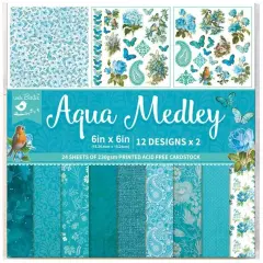 Little Birdie Cardstock 6"X6" 24/Pkg-Aqua Medley