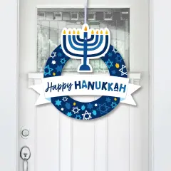 Big Dot of Happiness Hanukkah Menorah - Outdoor Chanukah Holiday Party Decor - Front Door Wreath