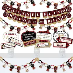 Big Dot of Happiness Flannel Fling Before The Ring - Banner & Photo Booth Decorations Buffalo Plaid Bachelorette Party Supplies Kit Doterrific Bundle