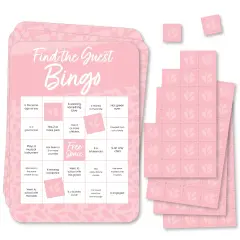 Big Dot of Happiness Pink Elegantly Simple - Find the Guest Bingo Cards and Markers - Wedding & Bridal Shower Bingo GameSet of 18