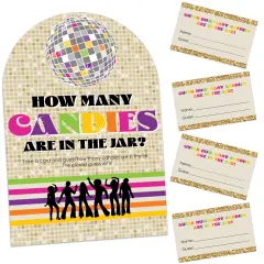 Big Dot of Happiness 70&rsquo;s Disco - How Many Candies 1970s Disco Fever Party Game - 1 Stand and 40 Cards - Candy Guessing Game