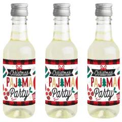 Big Dot of Happiness Christmas Pajamas - Mini Wine and Champagne Bottle Label Stickers - Holiday Plaid PJ Party Favor Gift - Set of 16