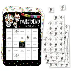 Big Dot of Happiness Day of the Dead - Bingo Cards and Markers - Sugar Skull Party Bingo Game - Set of 18