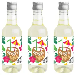 Big Dot of Happiness Last Luau - Mini Wine Champagne Bottle Label Stickers - Tropical Bachelorette Party Bridal Shower Favor Gift for Women Set of 16