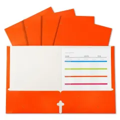 2-Pocket Laminated Paper Portfolios with 3-Hole Punch, Orange, Box of 25