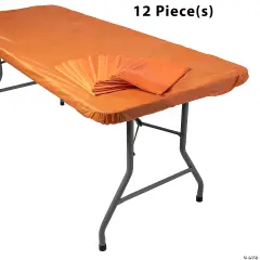 Bulk 12 Pc. 6 FT Fitted Rectangle Plastic Tablecloths Orange