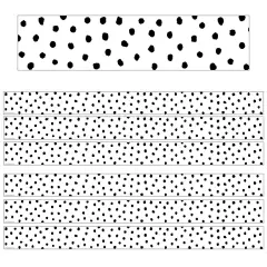 Black Painted Dots on White Straight Border Trim, 35 Feet Per Pack, 6 Packs