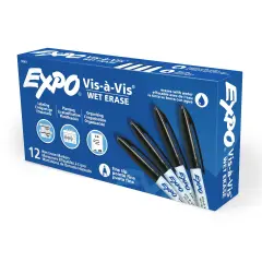 Vis-a-Vis&reg; Wet-Erase Overhead Transparency Markers, Fine Tip, Black, Box of 12
