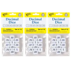 Decimal Dice Set, 10 Per Pack, 3 Packs