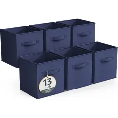 Sorbus 6 Pack 13 Inch Foldable Storage Cubes with Handles- for Organizing Home, Shelves, Nursery, Playroom, Closet and More Navy Blue
