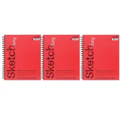 Sketch Diary, Medium Weight, 11" x 9", 70 Sheets, Pack of 3