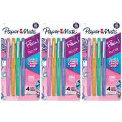 Flair Felt Tip Pens, Medium Point, Candy Pop Pack, 4 Per Pack, 3 Packs