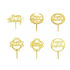 6" Gold Assorted Acrylic Happy Birthday Cake Toppers
