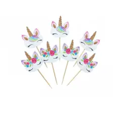 Unicorn Birthday Theme Party Cupcake Picks Topper