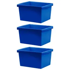 4 Gallon Classroom Storage Bin, Blue, Pack of 3